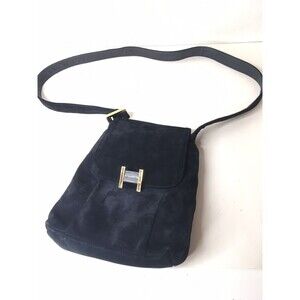 Americana by Sharif Navy Blue Suede Leather  Shoulder Bag